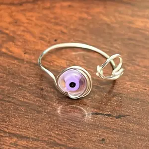 Wire Ring Purple Evil Eye Glass Bead with Heart