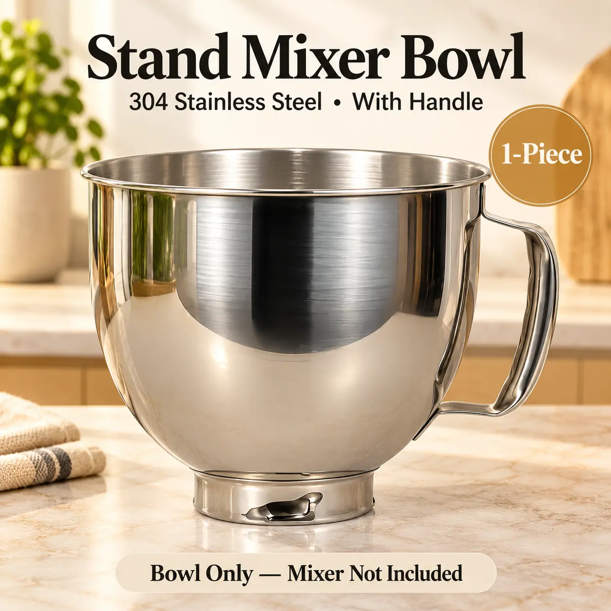 Stainless Steel Mixing Bowl with Handle - Single Unit Kitchen Prep Accessory for Baking, Home Cooking