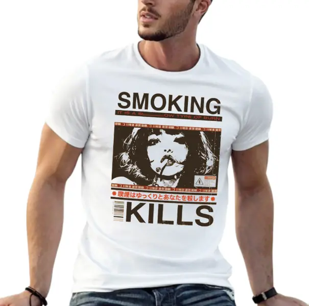 Smoking Kills Retro Manga Style Graphic T-Shirt