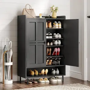 Shoe Cabinet with Cross Molding Doors, 6-Tier Shoe Storage Cabinet with 3 Adjustable Shelves and Metal Legs, 45'' Tall Shoes Rack Organizer Cabinet for Entryway, Front Door