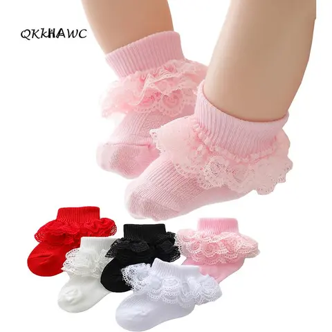Unisex Combed Cotton Cute Eyelet Frilly Lace Socks for 0-6 Months Newborns - Baptism-Ready, Birthday Gift, All-Seasons, Daily Wear, Durable Material Baby Socks