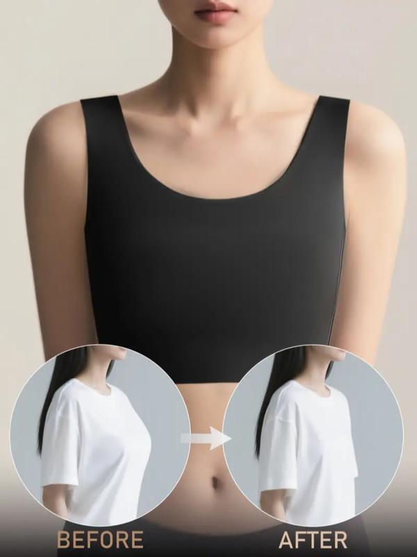 Wireless invisible strapless vest, women's seamless corset bra, wide shoulder strap design, light and breathable fabric, girls disguise as boys, tomboy corset underwear, large and small chest effect, flat chest shaping, Seamless Sports Bras