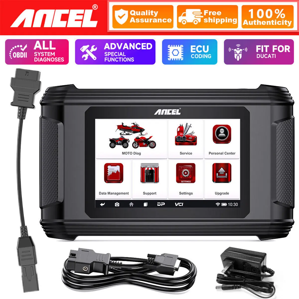 ANCEL MT510 Automotive OBD2 Scanner Diagnostic Tool for Ducati Motorcycle - OBD Port Compatible, Full System Coverage, Oil Service Reset, TPS ECU Reset, Fault Code Troubleshooting, Auto VIN, Full Color Display, 1-Year Free Update