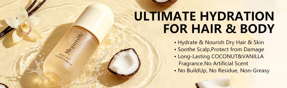 MegustaMe Coconut & Vanilla + Lilac Amber Hair & Body Mist Duo - 2-in-1 Spray for Hair & Skin - 100% Natural Extracts - No Buildup, Non-Greasy - Travel-Friendly - Refreshes & Hydrates Between Washes
