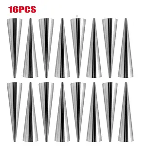 16pcs Stainless Steel Cream Cone Shaped Pastry Mold, Non-stick Croissant Mold, Practical Kitchen Baking Tools for Home Use