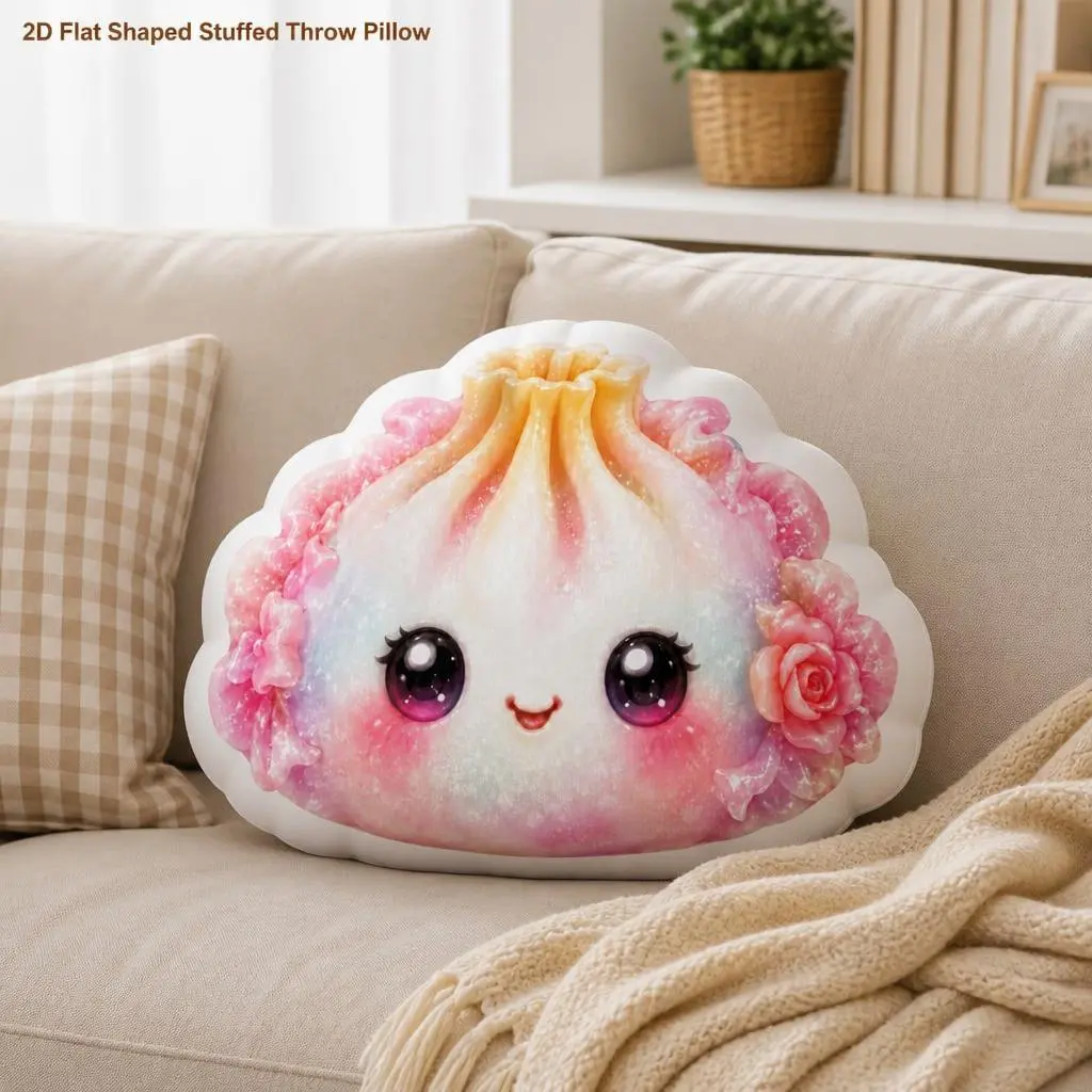 Cute Glitter Dumpling Floral Ruffle Fantasy Kawaii Stuffed Throw Pillow Cute Room Decor