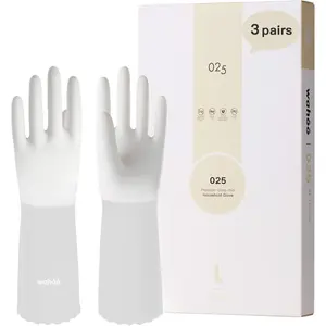 3 Pairs wahoo -Friendly Cleaning Gloves, Unlined Dishwashing Kitchen Gloves, , Non-Slip, Brilliant White, Small