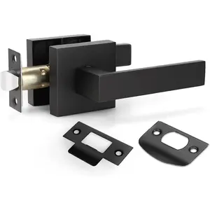 Matte Black Heavy Duty Interior Door Handle Closet Doorknob, Square Classic Passage Knob for Hall and Pantry Door, Fits Left or Right Handing Levers