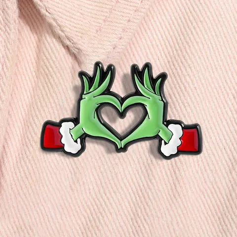 The Grinch Enamel Pin Green Monster Heart Hands Christmas Metal Brooch Lapel Backpack Badge Fashion Jewelry Accessories Gift for Friends Durable Metal Pins Alloy Brooch Pin Fashion Accessory