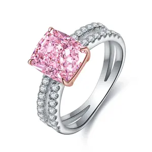 STONE PRECIOUS,3.0ct pink diamond ring.proposal,engagement,anniversary,Christmas present.sterling silver romantic ring with zircon lab diamond,radiant cut.