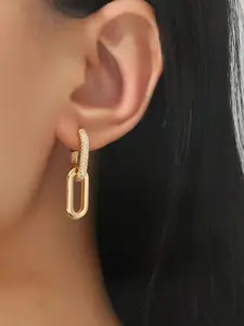 1 Pair Double Buckle Micro-Set Chain Earrings For Women, Simple And Fashionable, Personalized With Popular , Linked Earrings For Daily Wear And Decoration