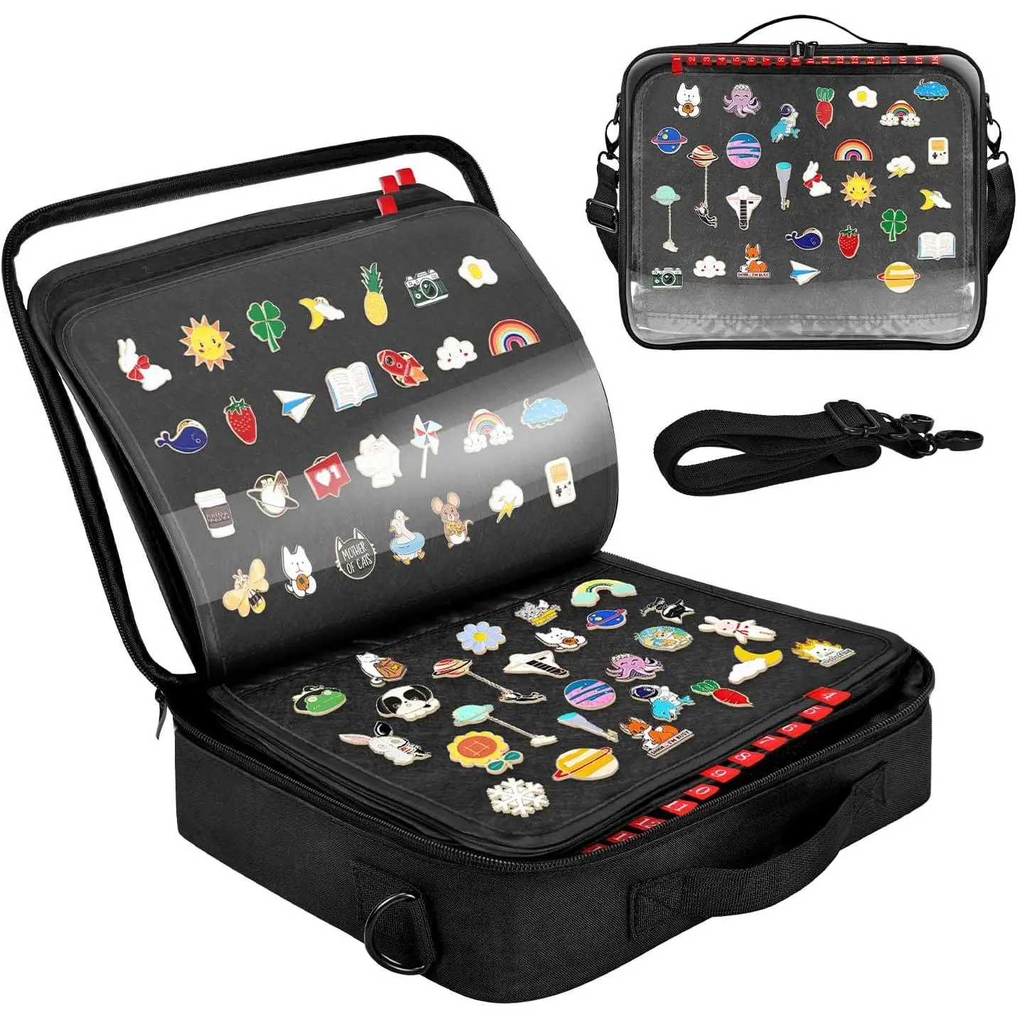 18 Page Enamel Pin Display Book, Large Collections Travel Pin Trading Book, Pin Display Board with Digital Label &  Straps, Suitable for Storing Enamel Brooches, Badges