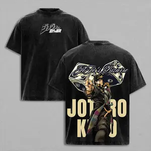 Jotaro Kujo Tee Washed – JoJo’s Bizarre Adventure Stardust Crusaders Vintage Washed Heavy Cotton Oversized Anime Manga T-Shirt & Hoodie, Double Printed Retro Unisex Streetwear Graphic Top, Star Platinum Stand Edition