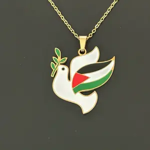 Palestinian Flag Dove Necklace – Symbol of Peace and Resilience, Gold Chain, Palestine Jewelry, Free Palestine Gift