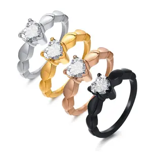 Heart Cut Cubic Zirconia Ring| Twisted Band Stainless Steel Promise Ring