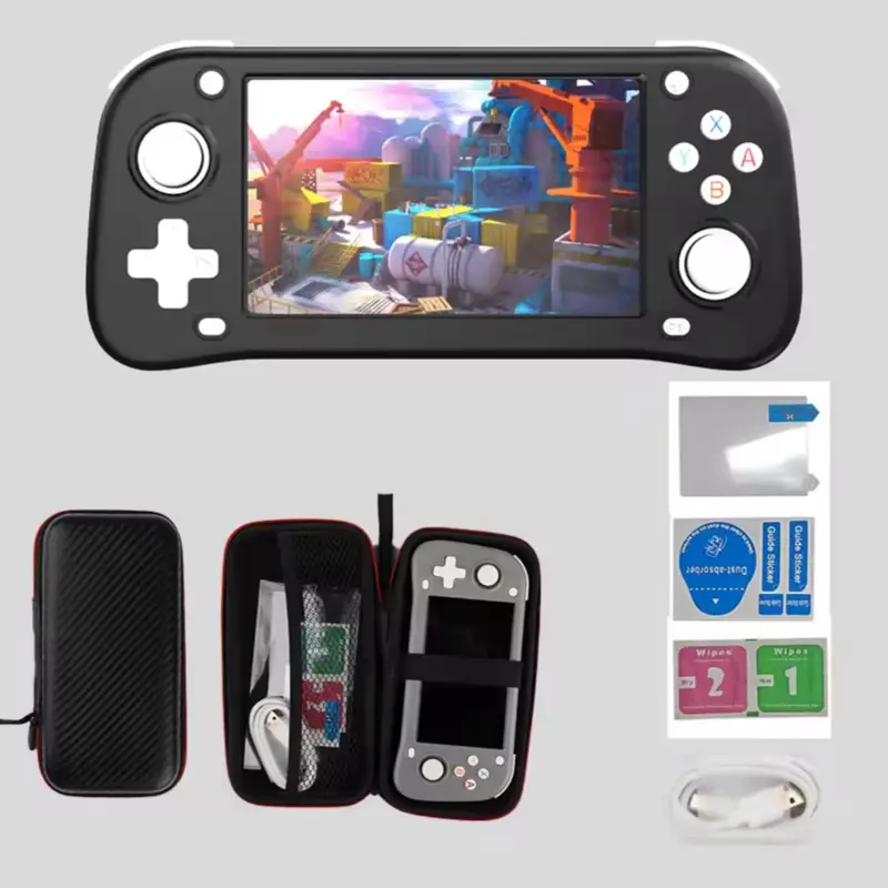 XF43 Retro Arcade Game with 4.3 Inch Screen, 38000+ Games, handheld game device, Game Peripherals, Controller Grips for Adult Gift Gaming Protection Blue 128G Console