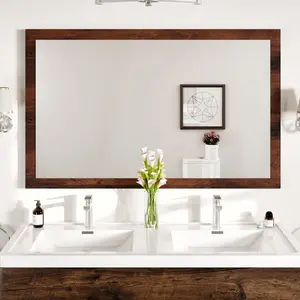 Eviva Sun 48" x 30" Rectangular Rosewood Wooden Framed Mirror