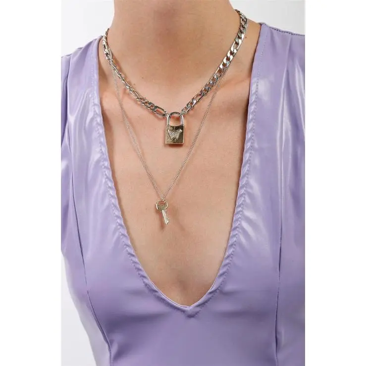 Link Chains Padlock Butterfly Key Pendants Necklace