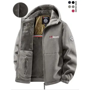 Men's Fleece Lined Hooded Jacket, Warm Windproof Coat with Pockets, Casual Fall & Winter Outerwear, Long Sleeve Zipper Design