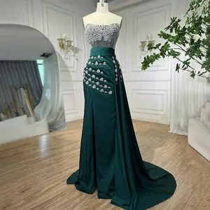 High Split Mermaid Nude Evening Dress 2025: Sexy Strapless Gown with Crystal Beading