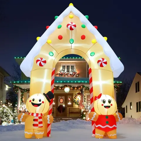 GOOSH 11.8 FT Waterproof Polyester Inflatable Christmas Archway - Gingerbread Yard Decor with Built-in LEDs, Quick Inflate for Quick Party Setup, Outdoor Twinkle Lights & Party Lighting Decoration for Indoor/Outdoor Use