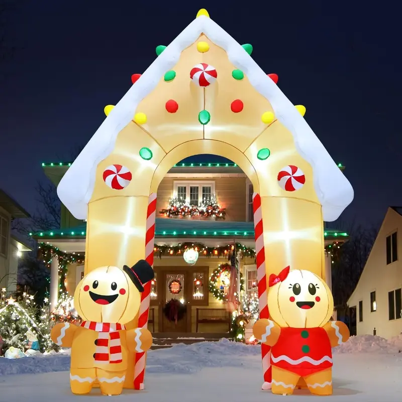 GOOSH 11.8 FT Waterproof Polyester Inflatable Christmas Archway - Gingerbread Yard Decor with Built-in LEDs, Quick Inflate for Quick Party Setup, Outdoor Twinkle Lights & Party Lighting Decoration for Indoor/Outdoor Use