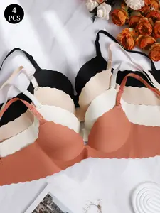 Women's Bra Set 4-Pack, Elegant Breathable Push-Up Underwear, All-Season Wear, Home & Outdoor Use, Comfortable, Fit, Casual and Stylish, Medium, Buckle
