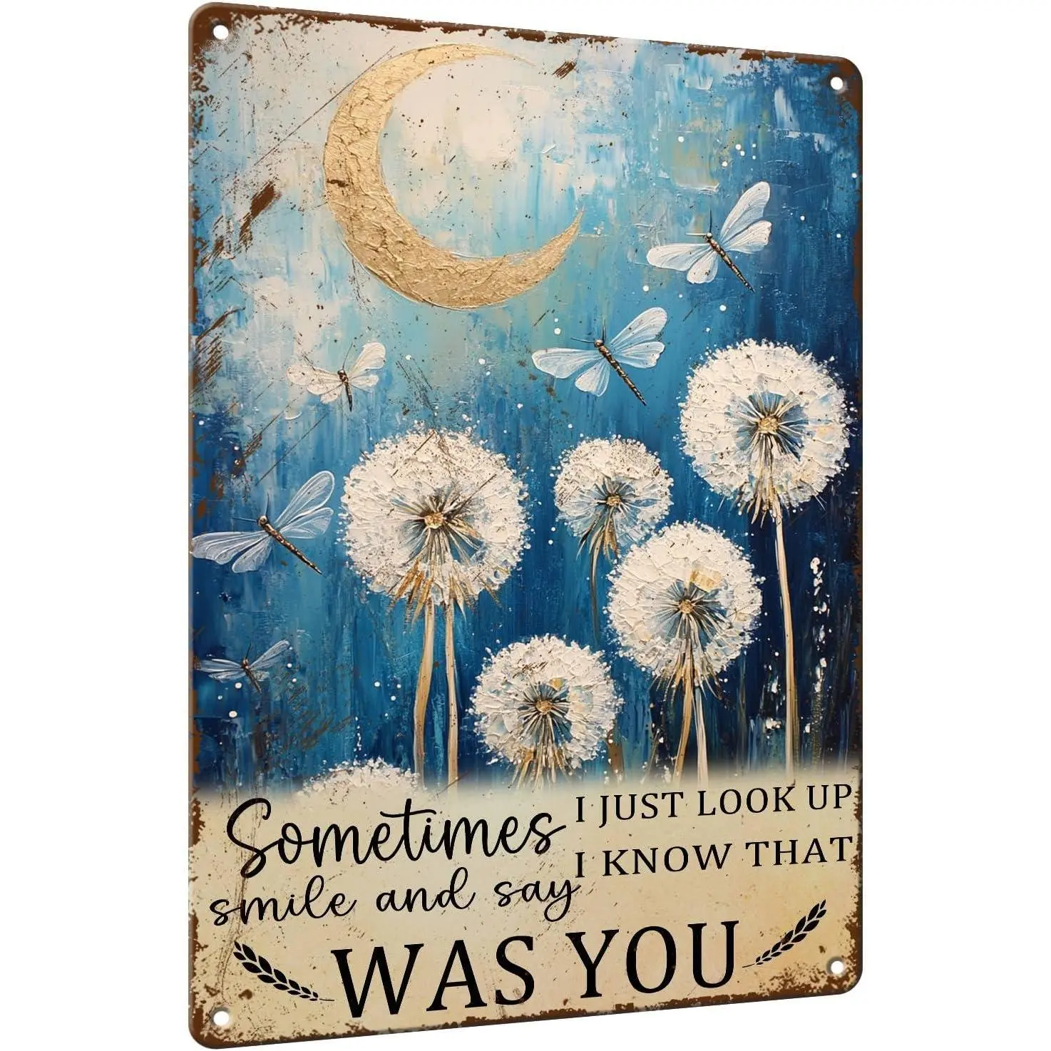 Dragonfly Sign Dandelion Decor Wall Art - "I Know That Was You" Whimsical Home Decor, Vintage Memorial Metal Sign for Bedroom Living Room 8x12 Inch