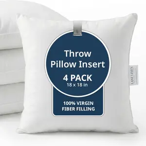 LANE LINEN 4 Pack 18x18 White Throw Pillow Inserts for Decorative Pillow Covers, Couch Pillows for Living Room, Fluffy Pillows for Bed