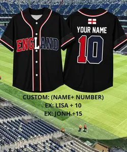 Personalized England Baseball Jersey Custom Name Number, England Flag Baseball Shirt, English Fan Jersey, Custom Sports Button Down Jersey, Game Day Apparel, Unisex Gift for Men Women Youth, National Team Inspired Baseball Uniform