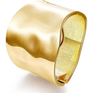 18K Gold Plated Wide Chunky Gold Cuff Bracelets for Women Chunky Bangle Bracelets Waterdrop Oval Irregular Trendy Wrist Wrap Bracelets Open Minimalist Thick Gold Wrist Cuff Bracelets