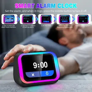 AI Smart Speaker Alarm Clock with Hi-Fi Stereo, Wireless Speaker, Dynamic RGB Lights & Smart Display - Voice Assistant, Call Function, 2500mAh Battery, Portable Bedside Digital Clock-Portable Wireless BT Speaker