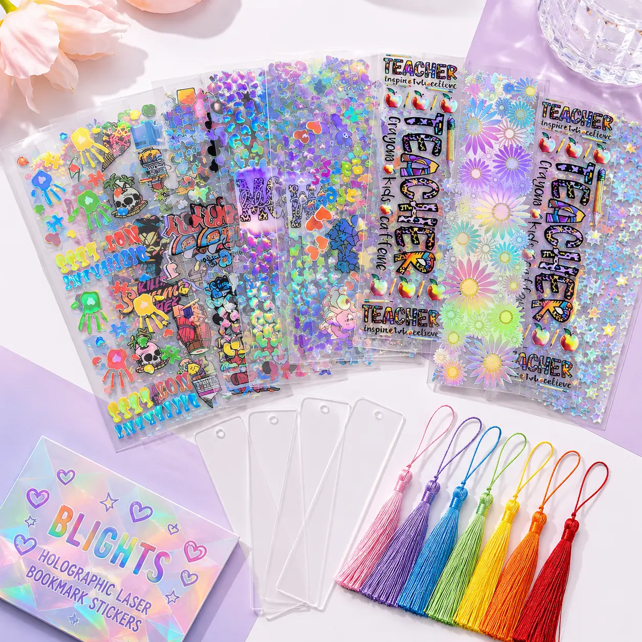 Bling Cartoon Random 20pcs Holographic laser bookmark sticker summerwins