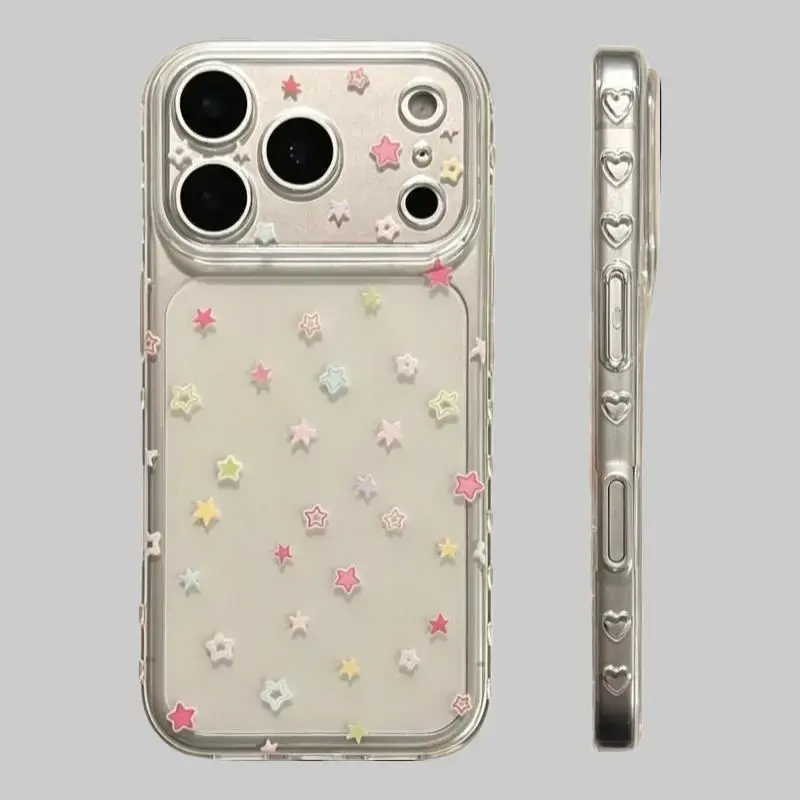 Trendy Macaron Star Transparent TPU Cellphone Case Casing - Protective, Shockproof, Drop-Resistant, Scratch-Resistant, Soft Flexible Protector Cover for iPhone X/XS, 11/12/13/14/15/16/17 Series, Pro, Pro Max (Phone Tech Accessory)