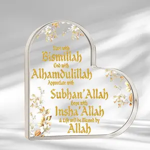 Floral Islamic Dua Heart Acrylic Desk Decor, Elegant Inspirational Desktop Plaque for Muslim Home Decor, Ramadan Gift
