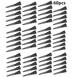 60pcs Single Prong Curling Duckbill Clips, Silver Color Styling Section Hair Clamps, Metal Crocodile Clips for Extensions