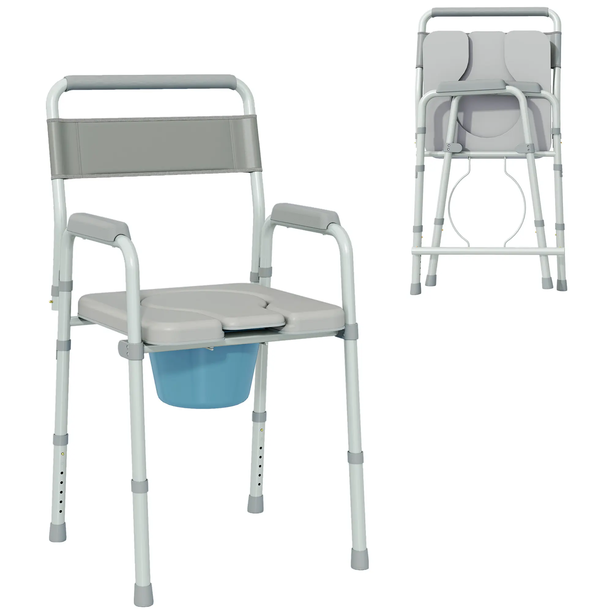 Bedside Commode Chair with Raised Toilet Seat, Armrests, Adjustable Height – 331 lbs Weight Capacity, Gray for Seniors & Handicapped Adults
