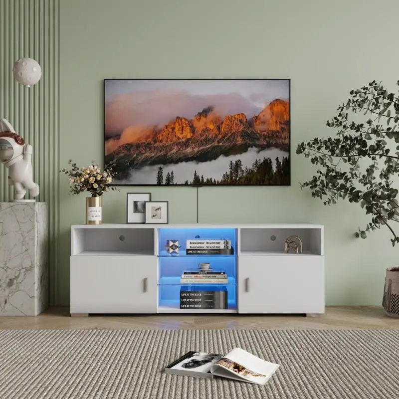 Bellemave TV Stand for 32-60 Inch TV with Drawer, LED Lights, Modern Design & Storage Space for Living Room, Game Room & Bedroom Decor