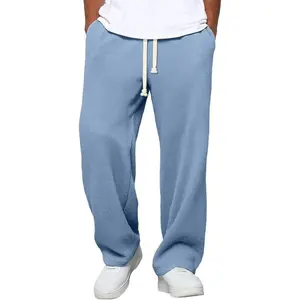 Men’s loose-fit sweatpants with a waffle knit texture, made from loose cotton fabric, suitable for fitness and hiking, featuring a drawstring design.