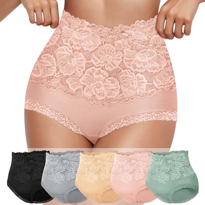 【COTTON】Morelect Women's Solid Color High Waist Briefs,5/7/10 pcs Soft Comfy Breathable Pastel Lace Knicker for Daily Wear, Underwear for All Seasons Womenswear Panties Basic Casual]