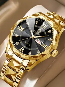 1counts Men'S Professional Timepiece, Business Fashion Watches, Featuring a Stainless Steel Strap, a Round Case Made of Zinc Alloy, Luminous Calendar, Quartz Movement, Electronic Mechanism, And Analog Display