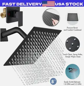Black Shower Faucet Set 8"Rainfall Shower Head Combo System with Mixer Valve Kit