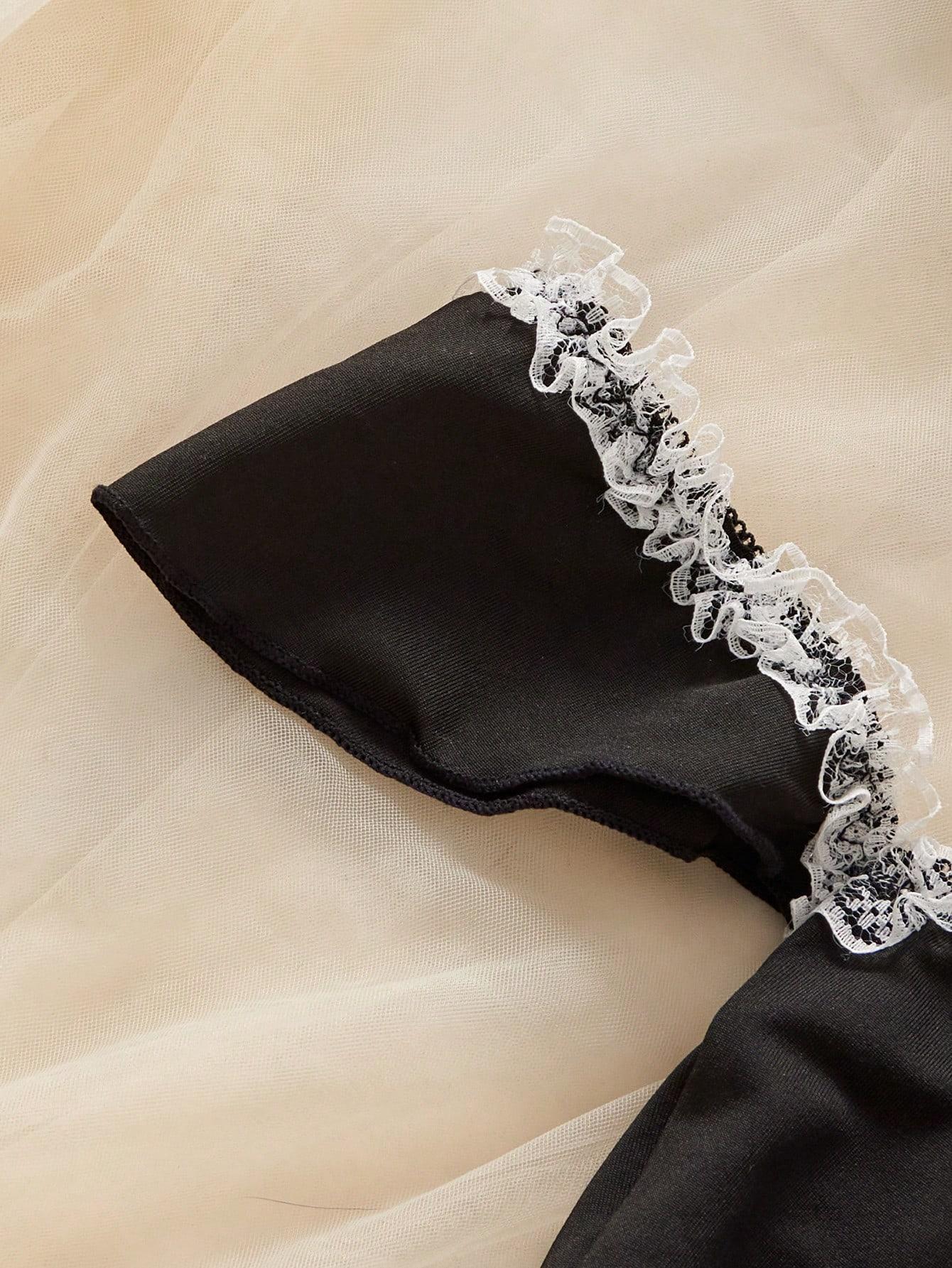 LUSHLACE Maid Costume Set Sexy Lace Patchwork 3PC Soft Fabric Cosplay Party