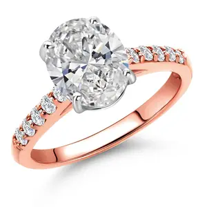 Gem Stone King 1.70 Cttw 10K Two Tone Rose and White Gold IGI Certified Lab Grown Diamond Engagement Ring | Center Oval 1.50 Ct | D-E Color | VS1-VS2 Clarity | Wedding Anniversary Gold Ring For Women