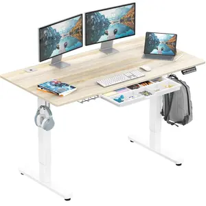 55×28 Inch Maple Electric Height Adjustable Standing Desk, Memory Preset Sit Stand Desk with Drawer, Cable Management & Curved Edge, Ergonomic Home Office Workstation