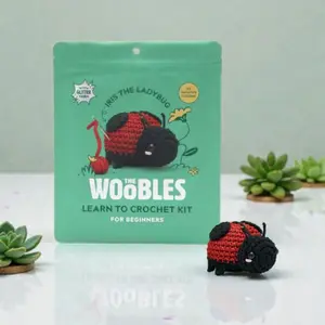 The Woobles Beginner Crochet Kit Iris the Ladybug Easy Peasy Yarn Classic Red Midway Black Cloud White 4mm Hook Video Tutorial