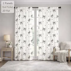 2Pcs Cute Bowknot Polka Dot Pattern Sheer Curtains Digital Printed Rod Pocket, Window Treatment For Bedroom Office Kitchen Living Room Study Home Decor