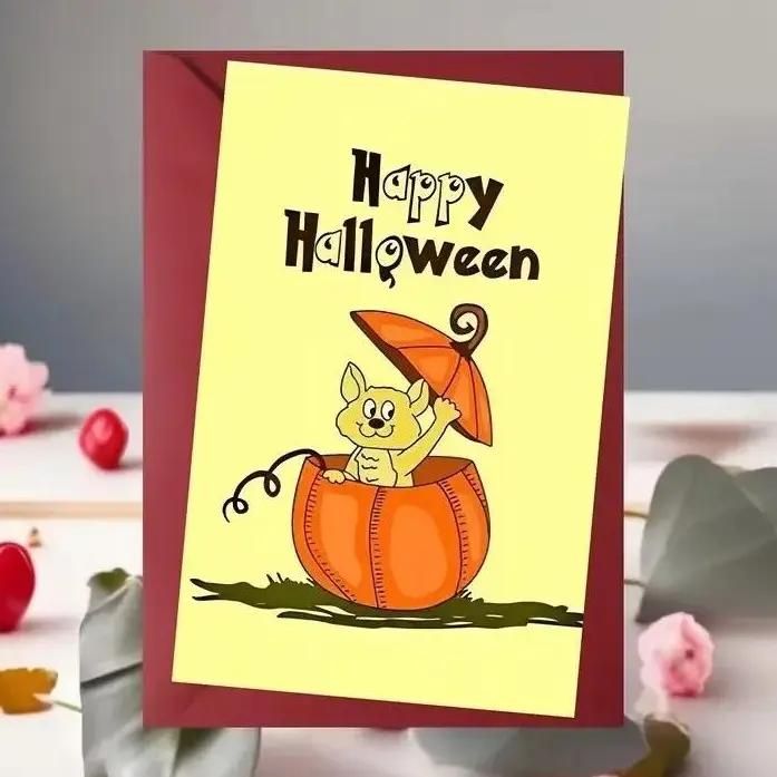 Funny Halloween Pumpkin Bat Greeting Card with Envelope, Vintage Spooky Horror Card, Cute Fall Holiday Greeting for Friends, Family, Coworkers, Halloween Gift