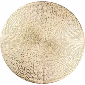 Gold Round Placemats Set of 4, Golden Vinyl Metallic Hollow 15 Inch Place mats, Washable Easy Clean Wipeable Non Slip Stain Heat Resistant Dining Table Mats for Wedding Party Decoration