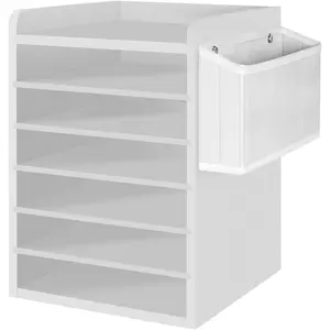 Adjustable Countertop Mail Sorter 6 Tier Wooden Paper Organizer Vertical Literature Organizer with Side Storage Office Mailbox Cubbies Classroom Mailbox for Home Office White WT34WF01